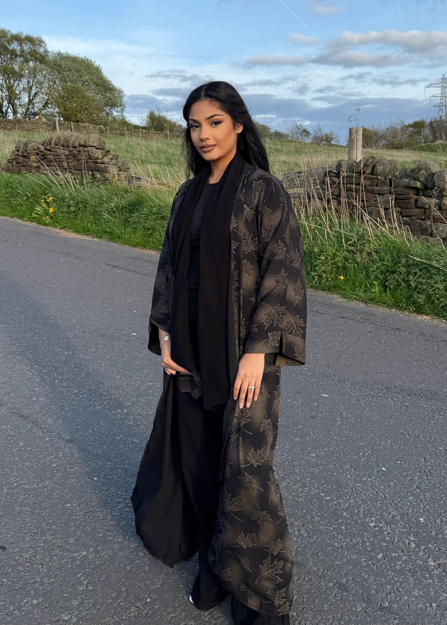 Zahira Patterned Open Abaya