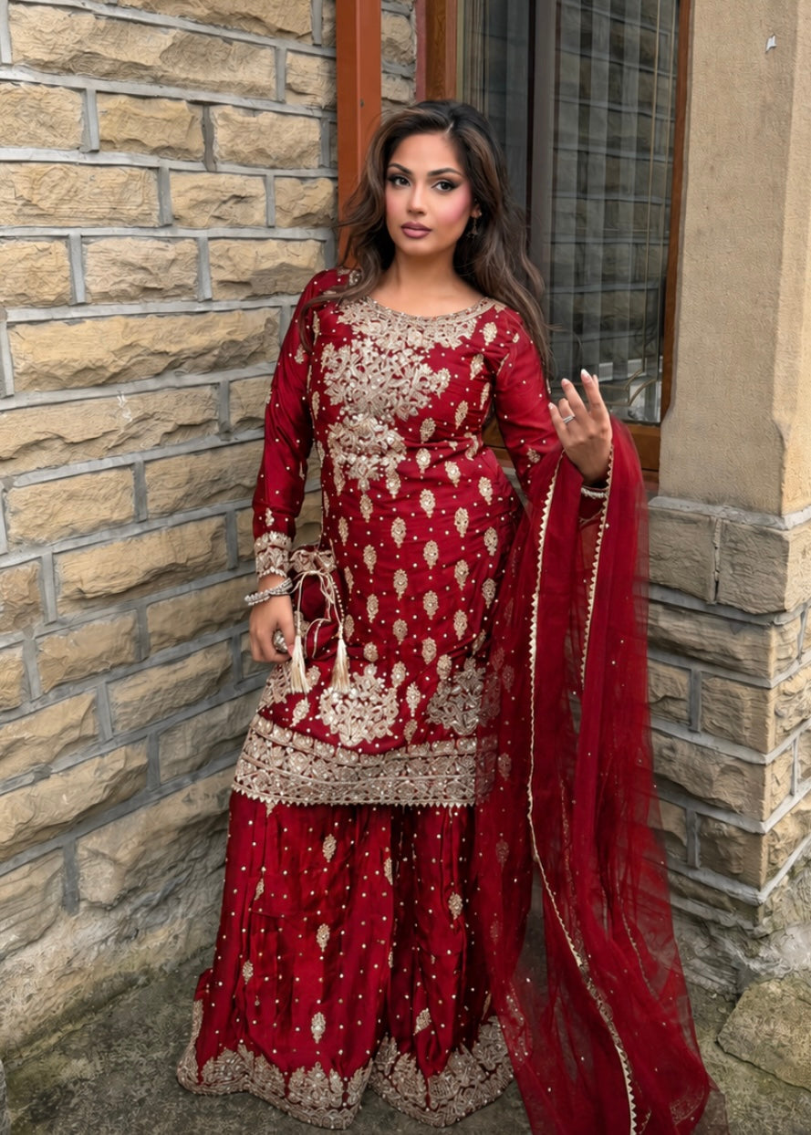 LAMISA SHARARA 4 PIECE SUIT RED