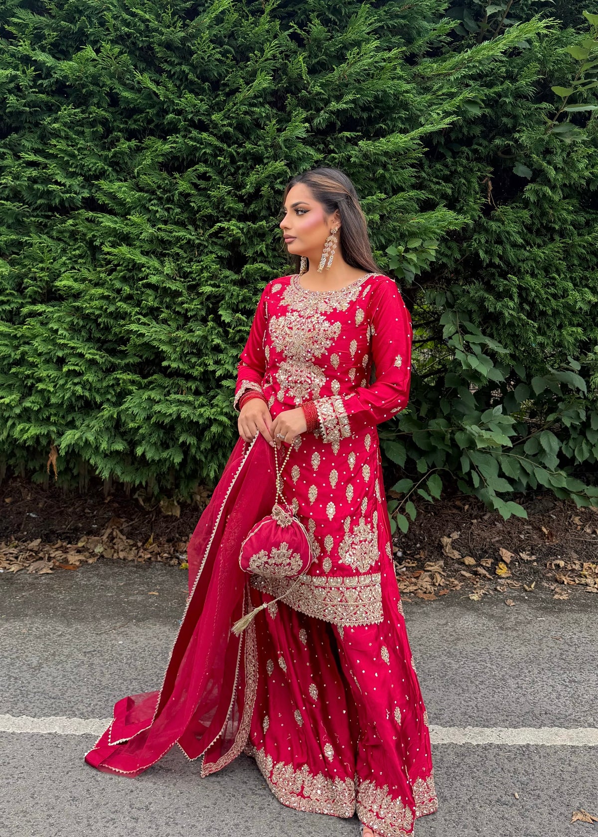 LAMISA SHARARA 4 PIECE SUIT RED