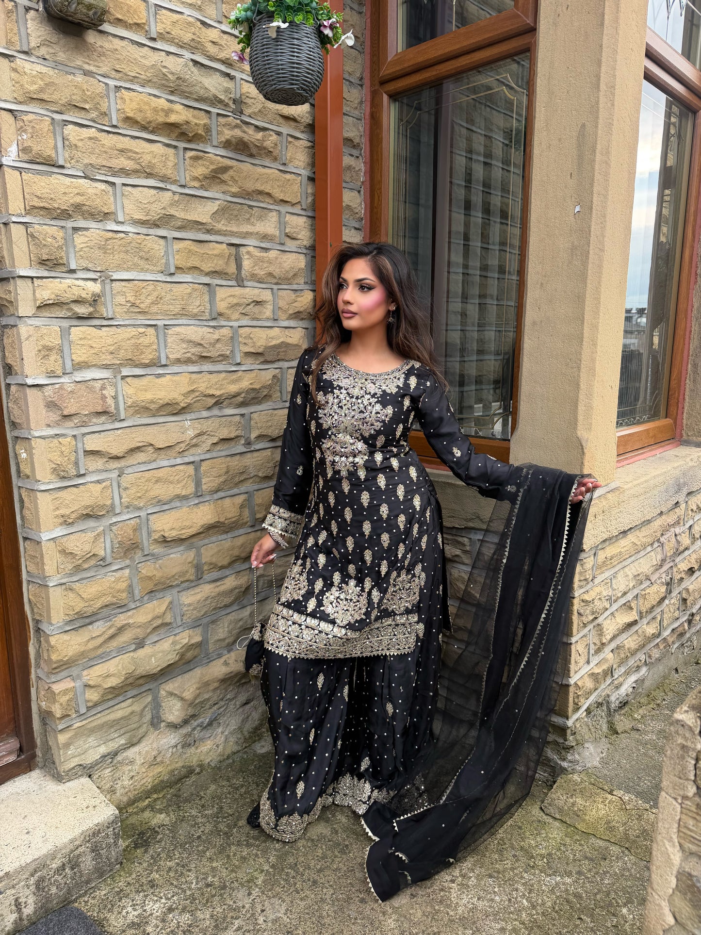 LAMISA SHARARA 4 PIECE SUIT BLACK
