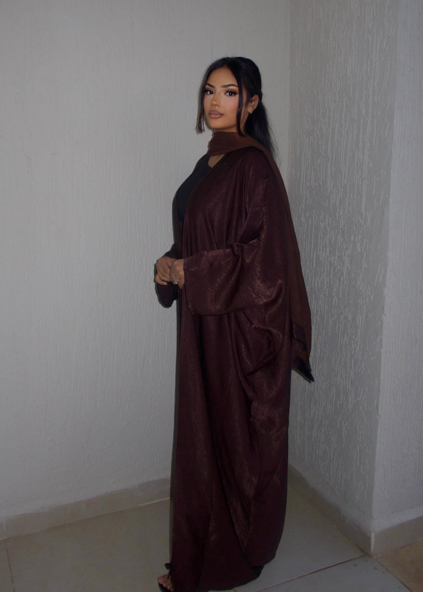 LUJAIN CRUSHED SATIN OPEN ABAYA