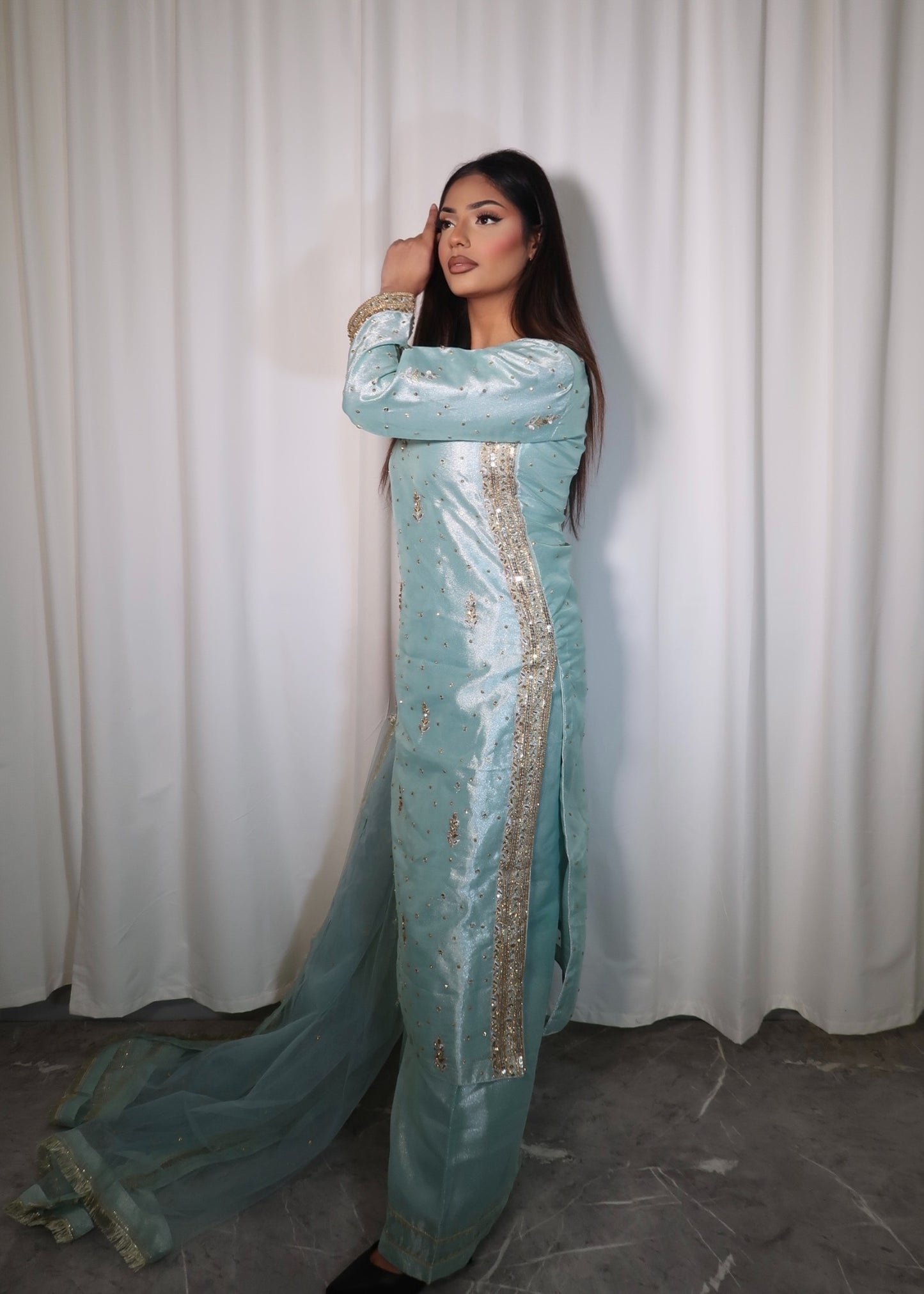 AZURE 3 PIECE MASORI PLAZZO SUIT