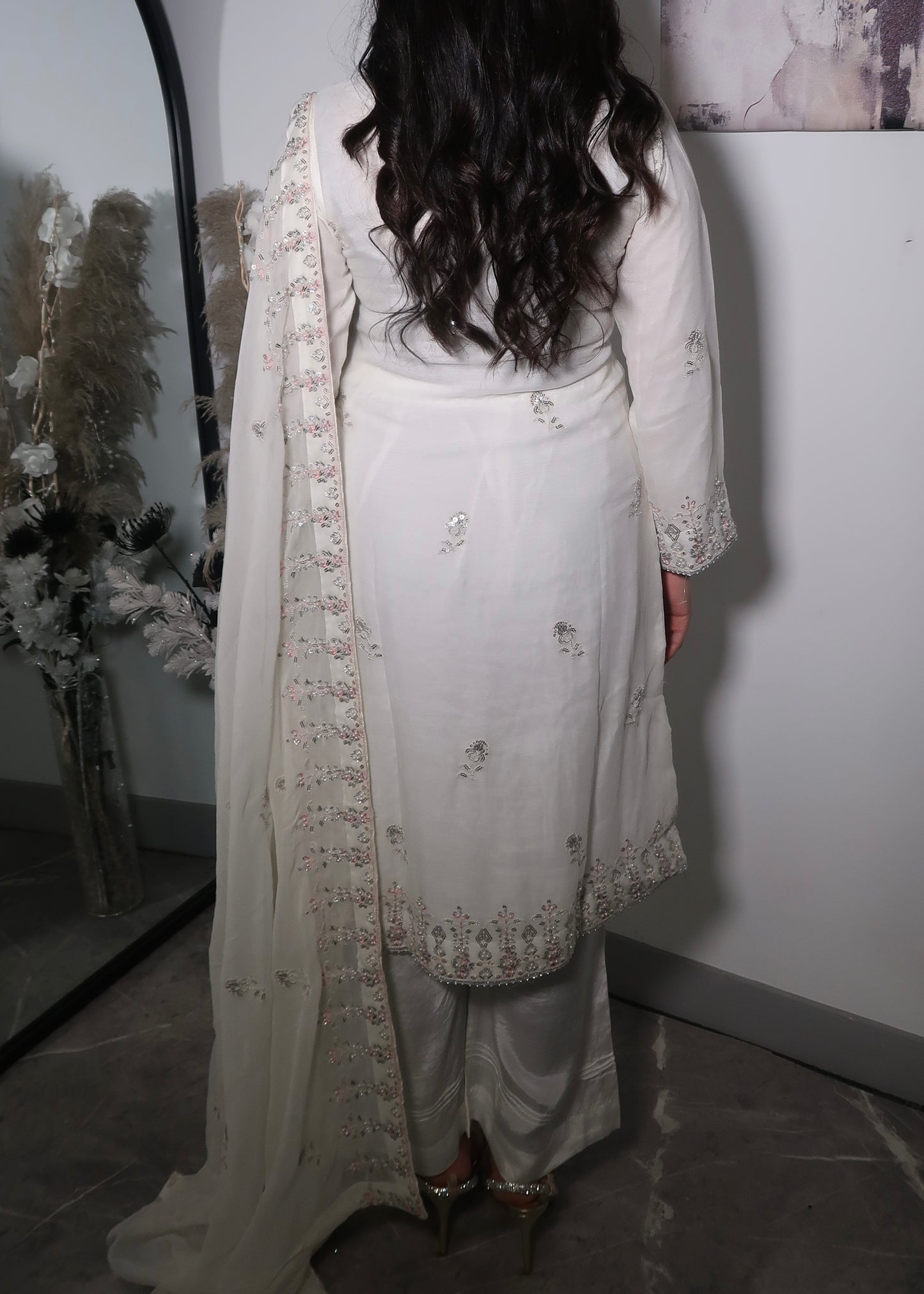 LAILA IVORY WHITE CHIFFON 3 PIECE SUIT