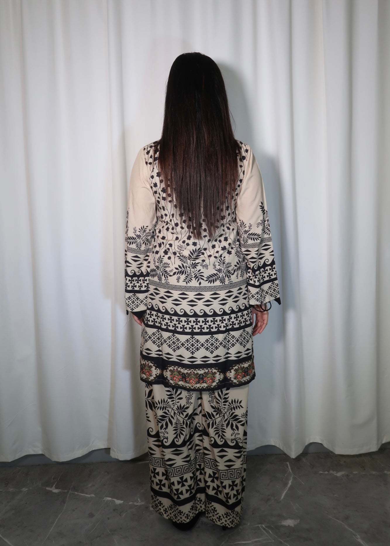 BLACK PRINTED 2 PIECE PLAZZO SUIT