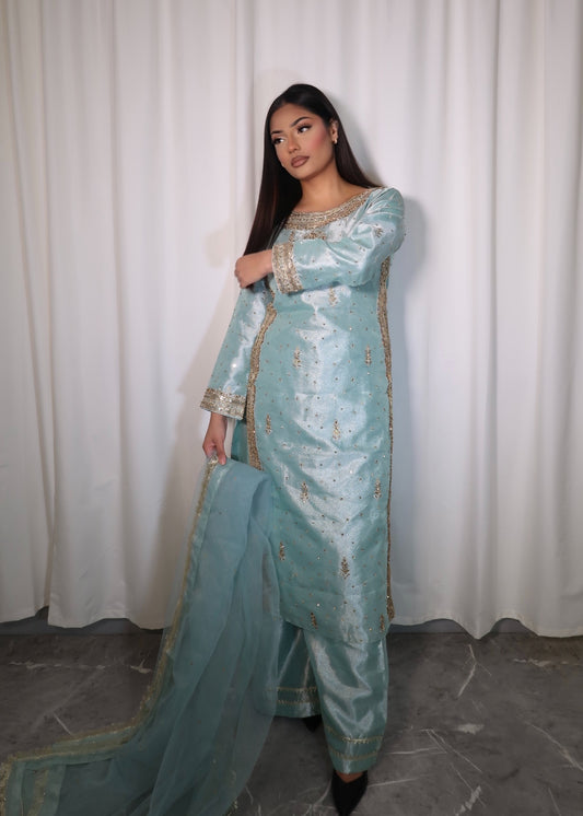 AZURE 3 PIECE MASORI PLAZZO SUIT