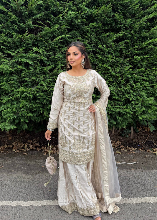 LAMISA SHARARA 4 PIECE SUIT CHAMPAGNE