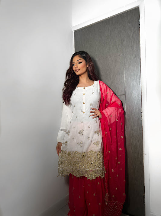 HOT PINK AND WHITE SHARARA