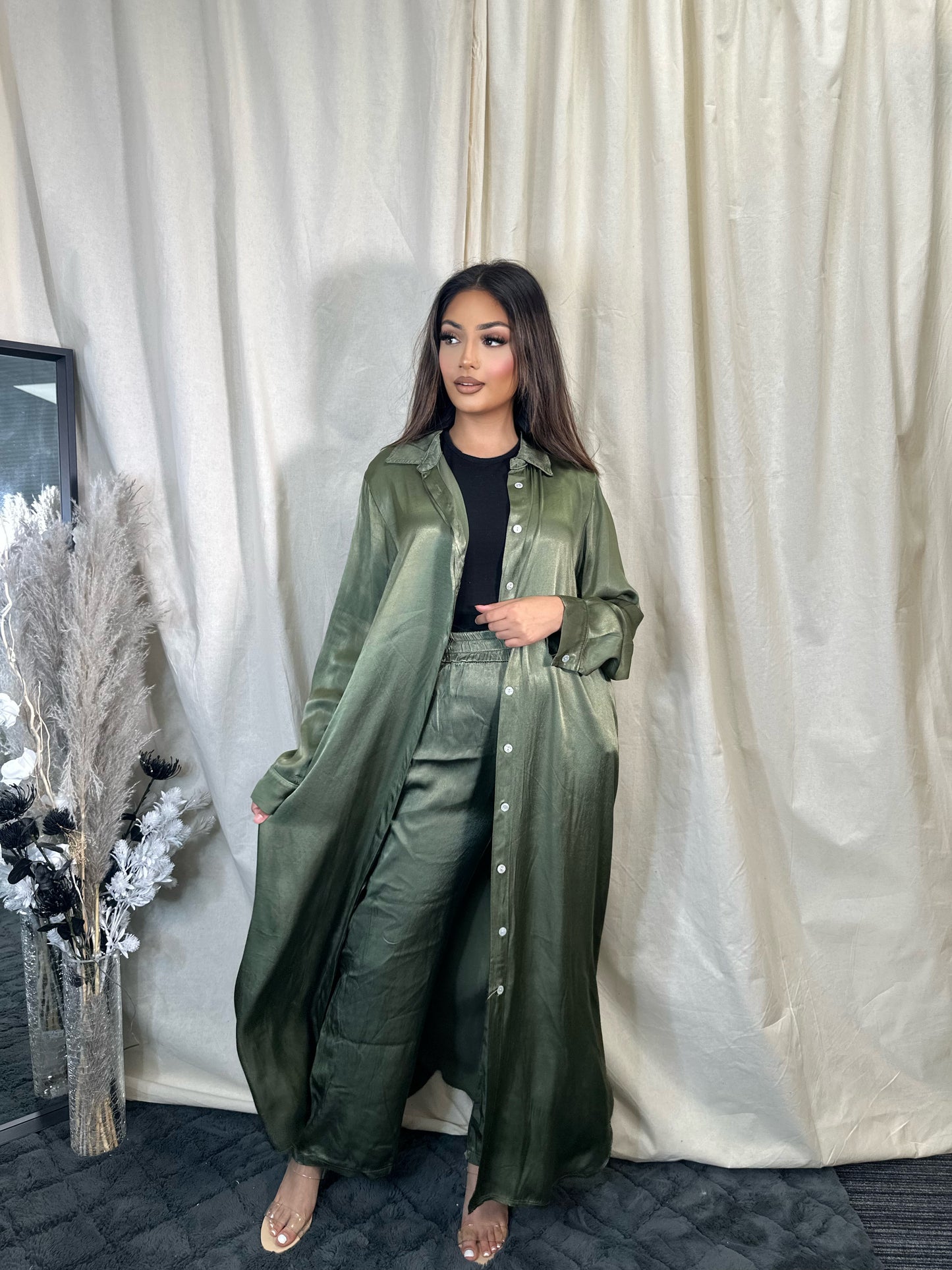 SATIN SHIRT MAXI COORD