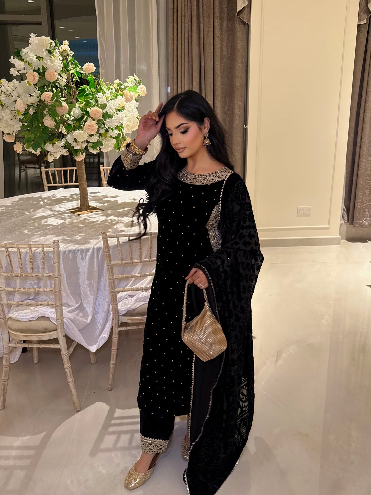 DIYA BLACK VELVET 3 PIECE PLAZZO SUIT