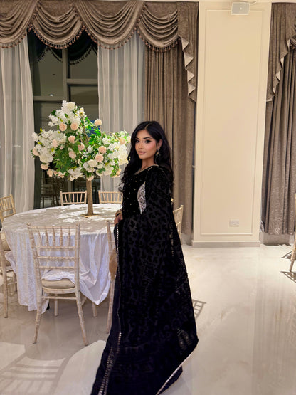 DIYA BLACK VELVET 3 PIECE PLAZZO SUIT