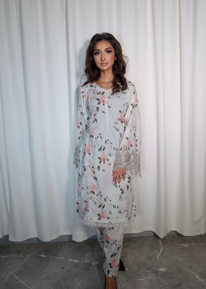 FLORAL 2 PIECE SUIT WITH POTLI BAG