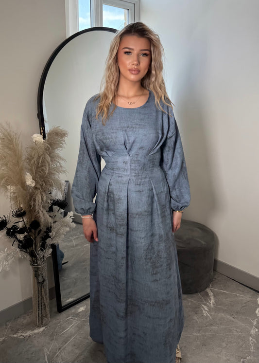 LINEN DENIM CORSET DRESS