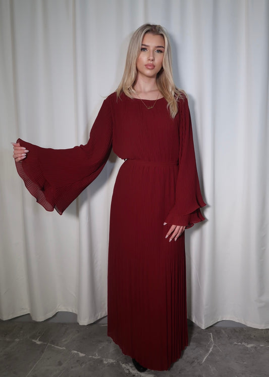 PLEATED FLARE SLEEVE MAXI