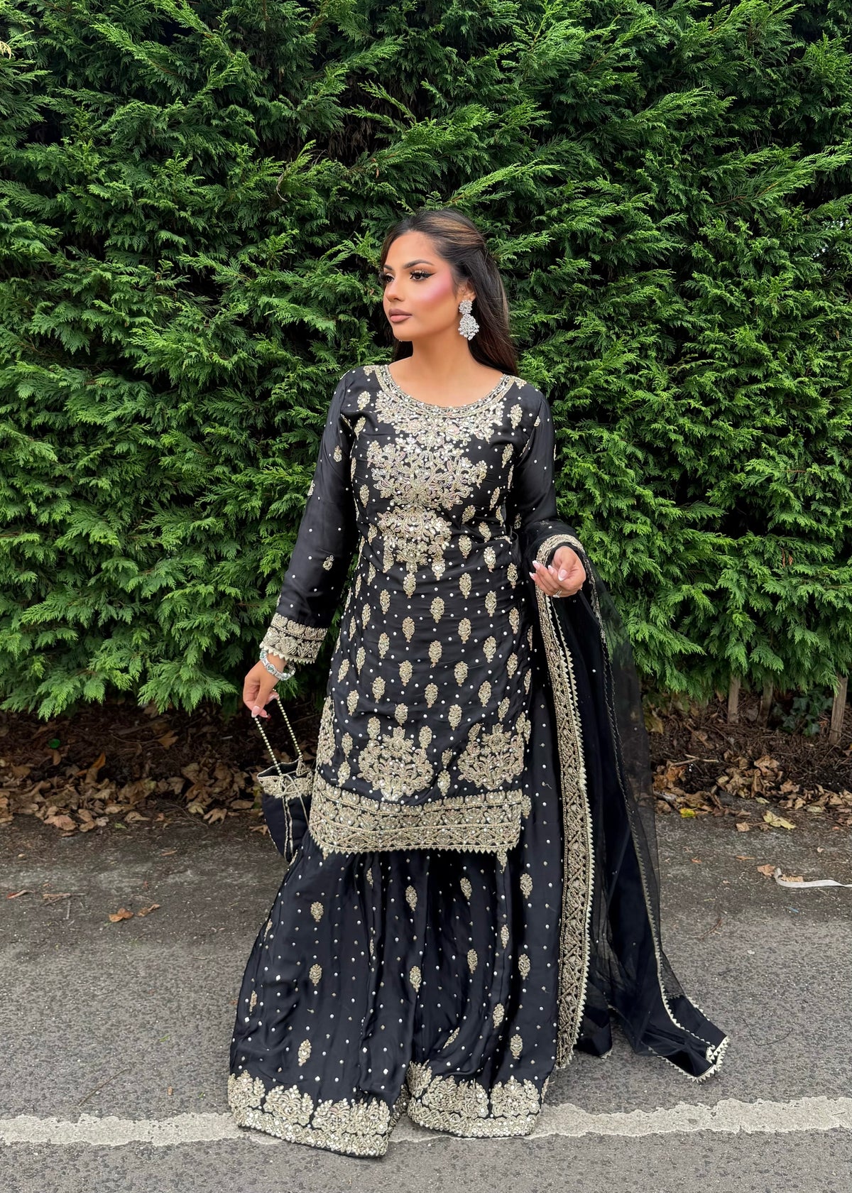 LAMISA SHARARA 4 PIECE SUIT BLACK