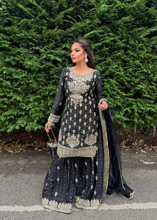 LAMISA SHARARA 4 PIECE SUIT BLACK