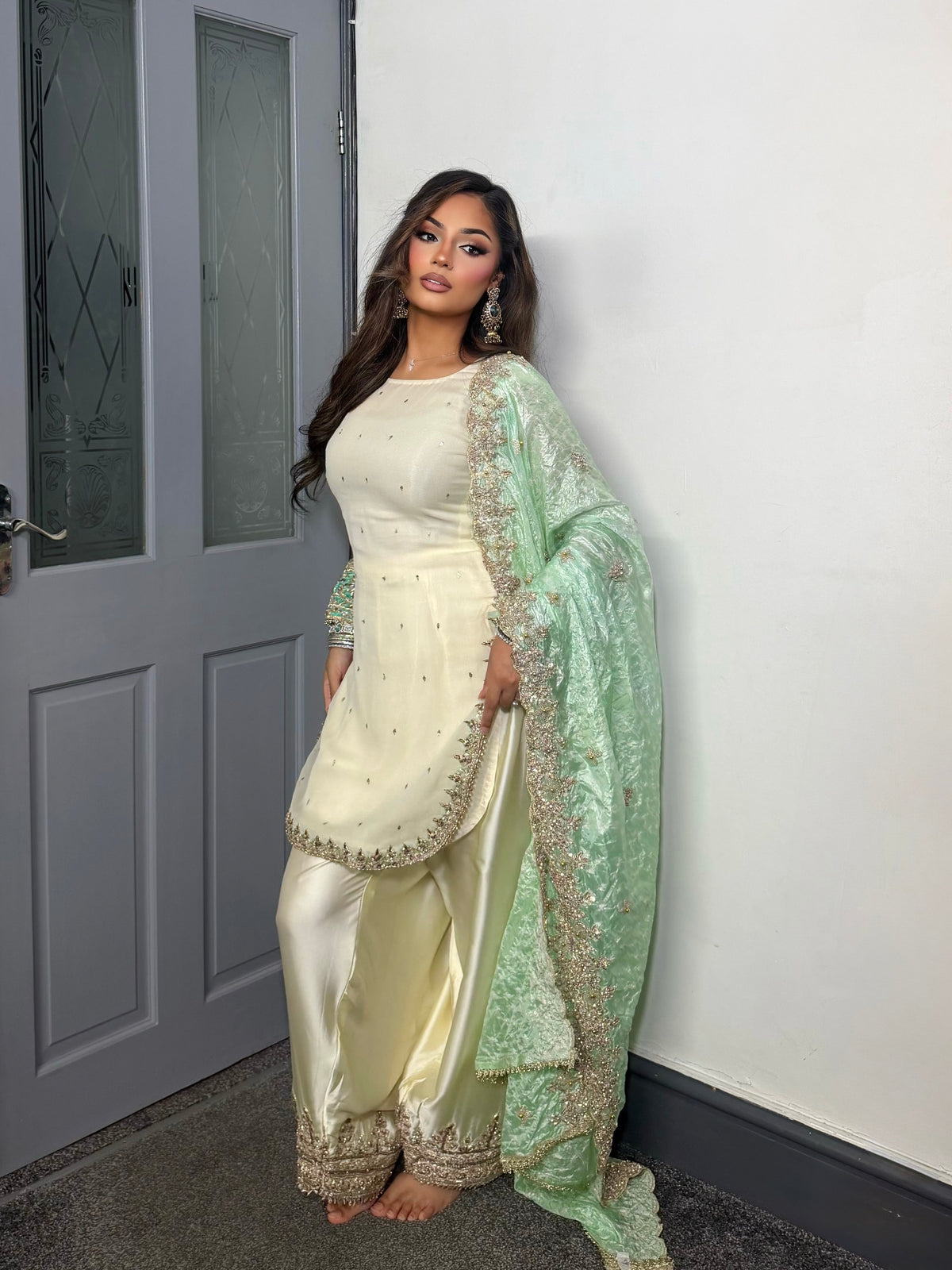 AYSHA IVORY & MINT  3 PIECE SUIT