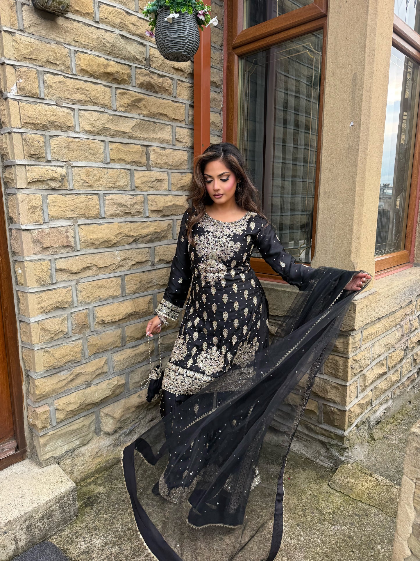 LAMISA SHARARA 4 PIECE SUIT BLACK
