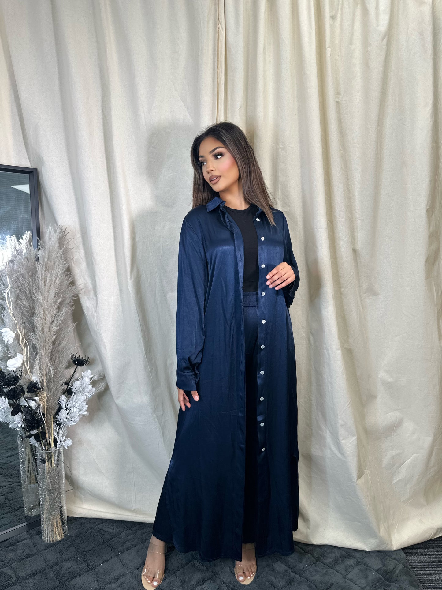 SATIN SHIRT MAXI COORD