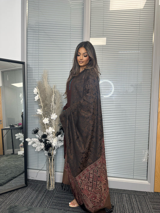 BROWN SHAWL SUIT