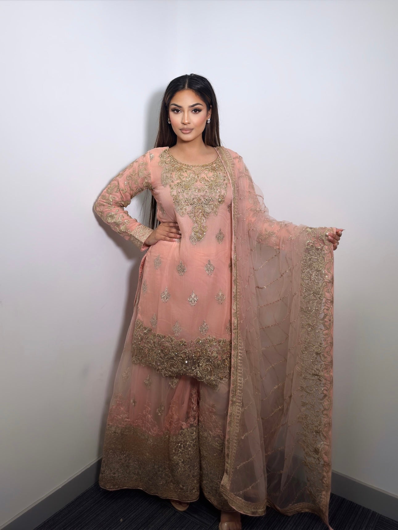 PEACH SHARARA SUIT