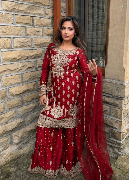 LAMISA SHARARA 4 PIECE SUIT RED
