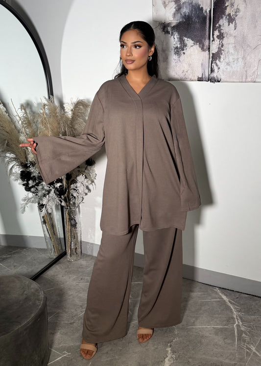 TEXTURED V NECK COORD
