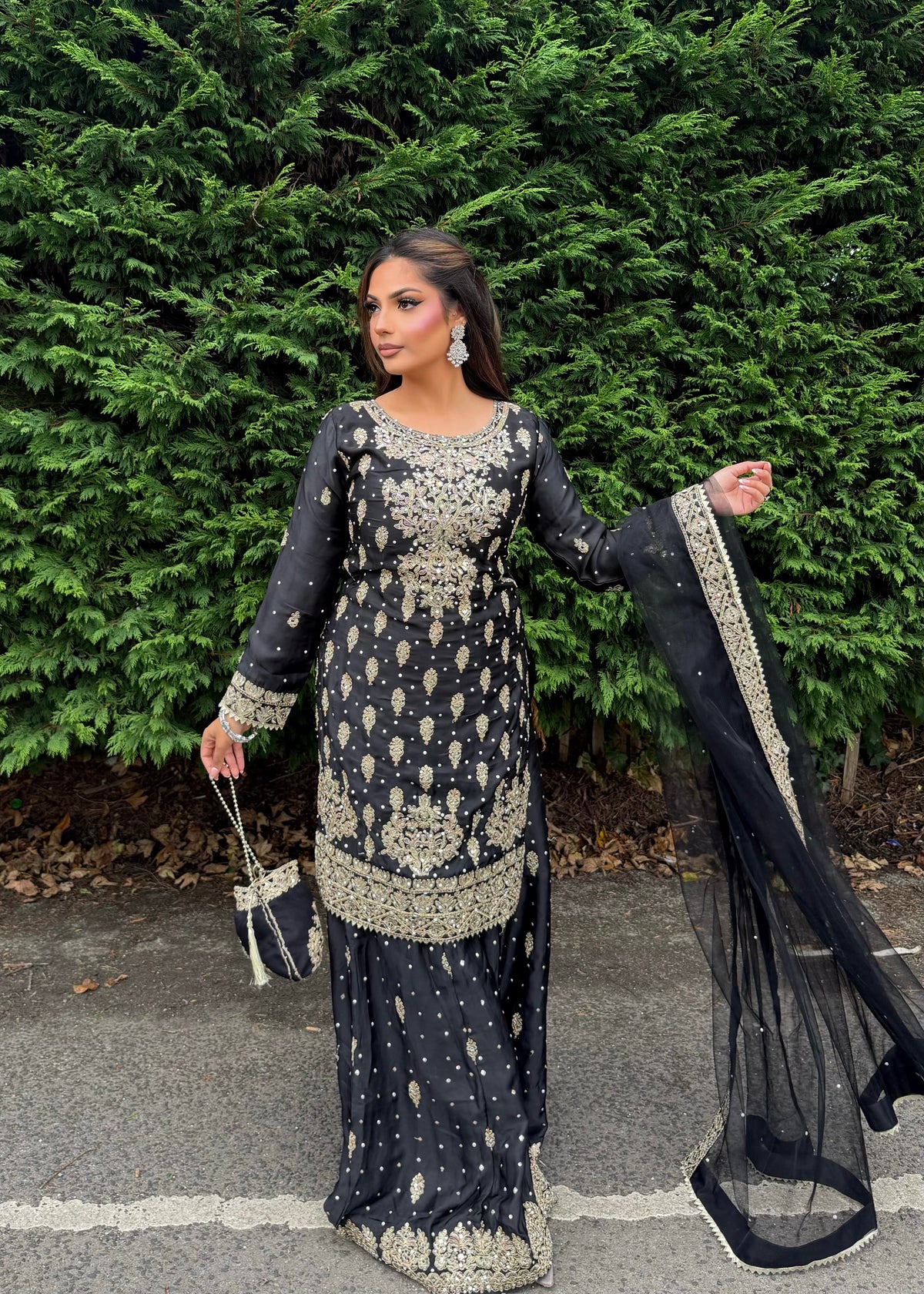 LAMISA SHARARA 4 PIECE SUIT BLACK
