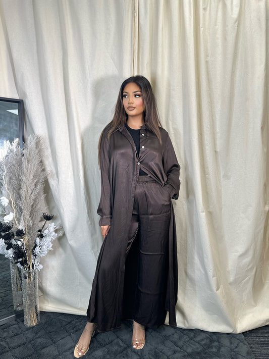 SATIN SHIRT MAXI COORD