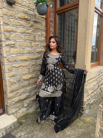LAMISA SHARARA 4 PIECE SUIT BLACK