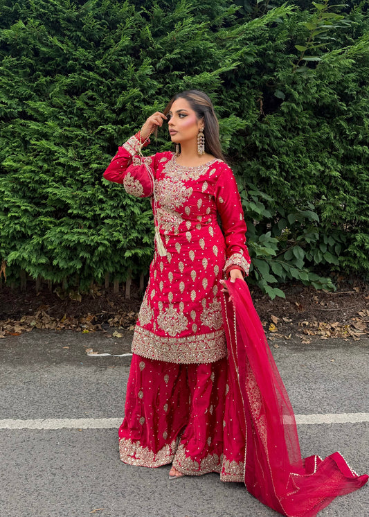 LAMISA SHARARA 4 PIECE SUIT RED