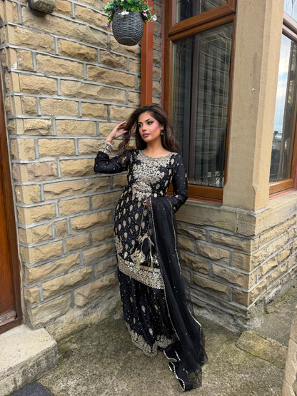 LAMISA SHARARA 4 PIECE SUIT BLACK