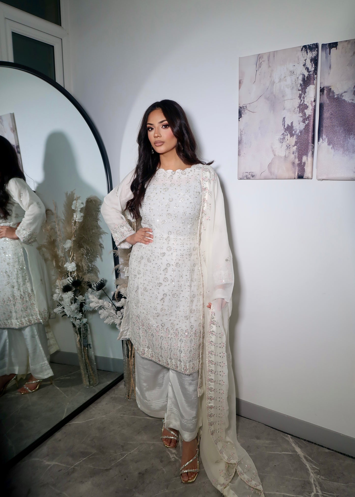 LAILA IVORY WHITE CHIFFON 3 PIECE SUIT