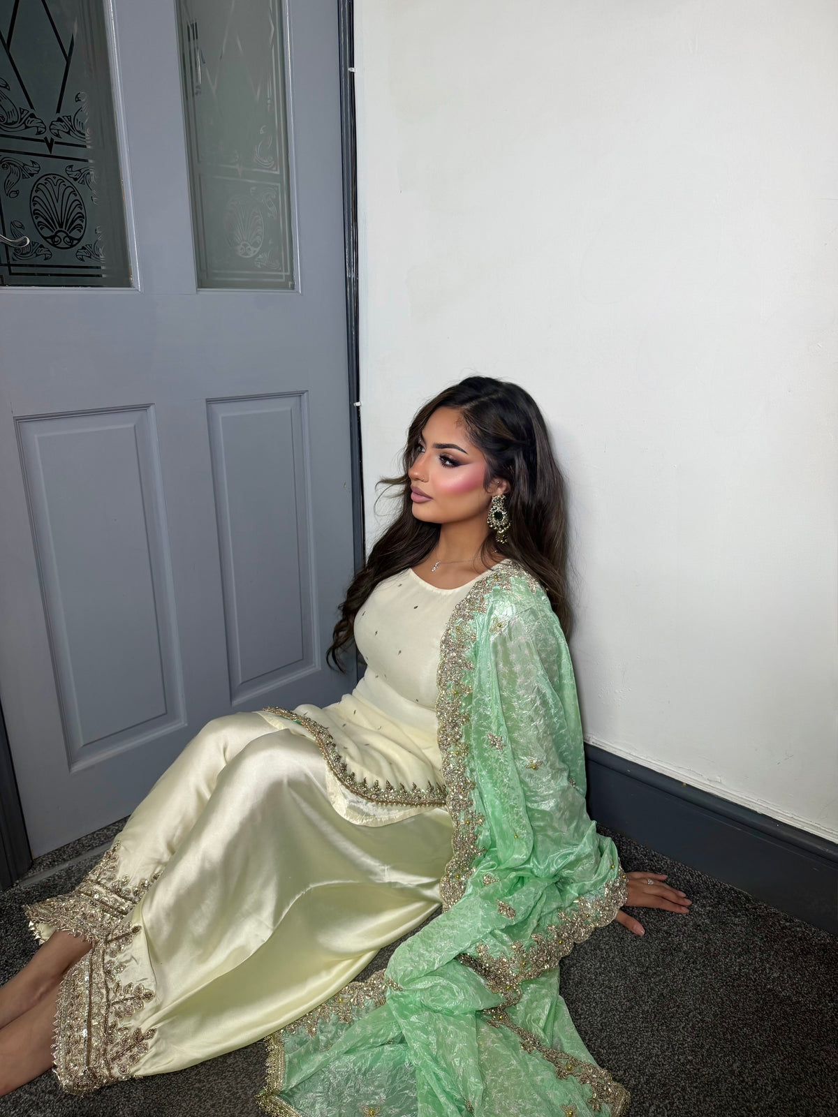 AYSHA IVORY & MINT  3 PIECE SUIT