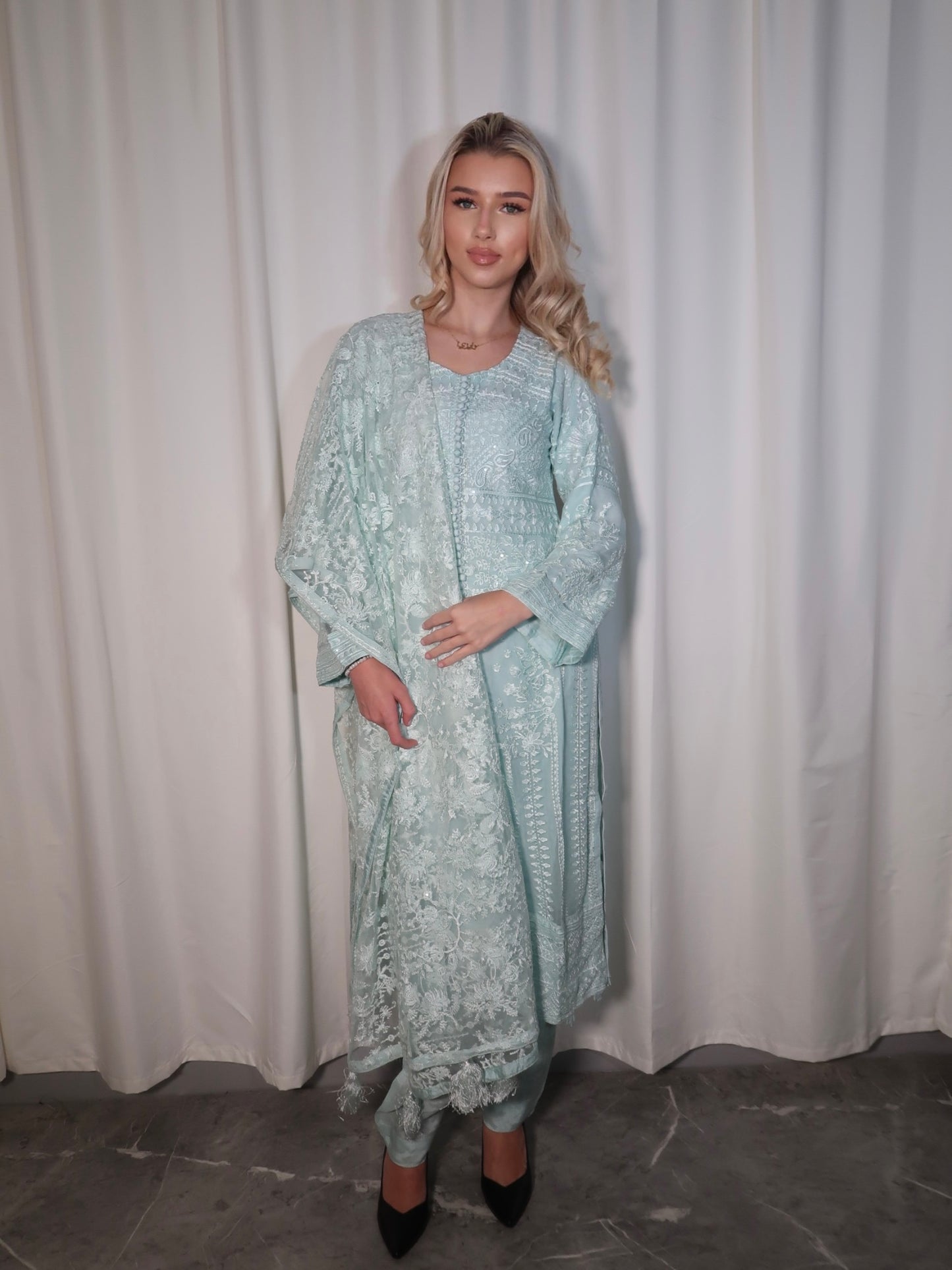 BABY BLUE SPLIT STYLE 3 PIECE CHIFFON SUIT