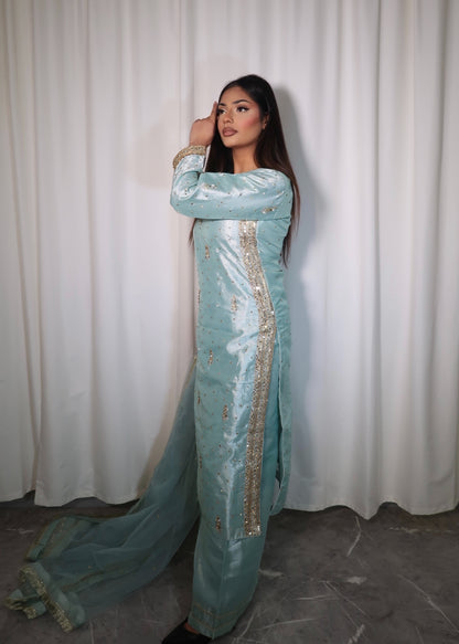 AZURE 3 PIECE MASORI PLAZZO SUIT