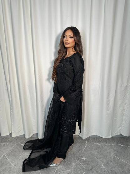 BLACK 3 PEICE ORGANZA SUIT