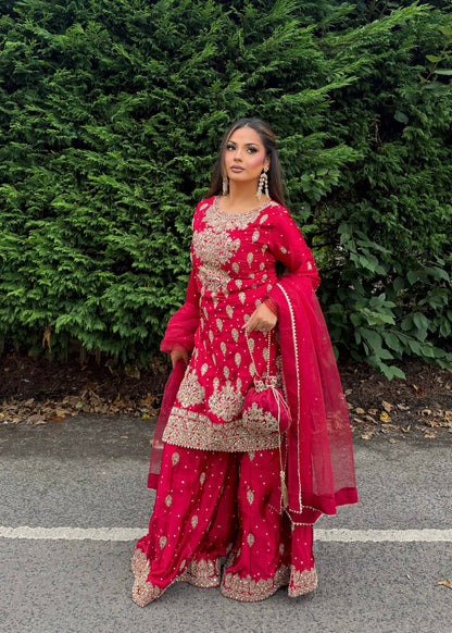 LAMISA SHARARA 4 PIECE SUIT RED