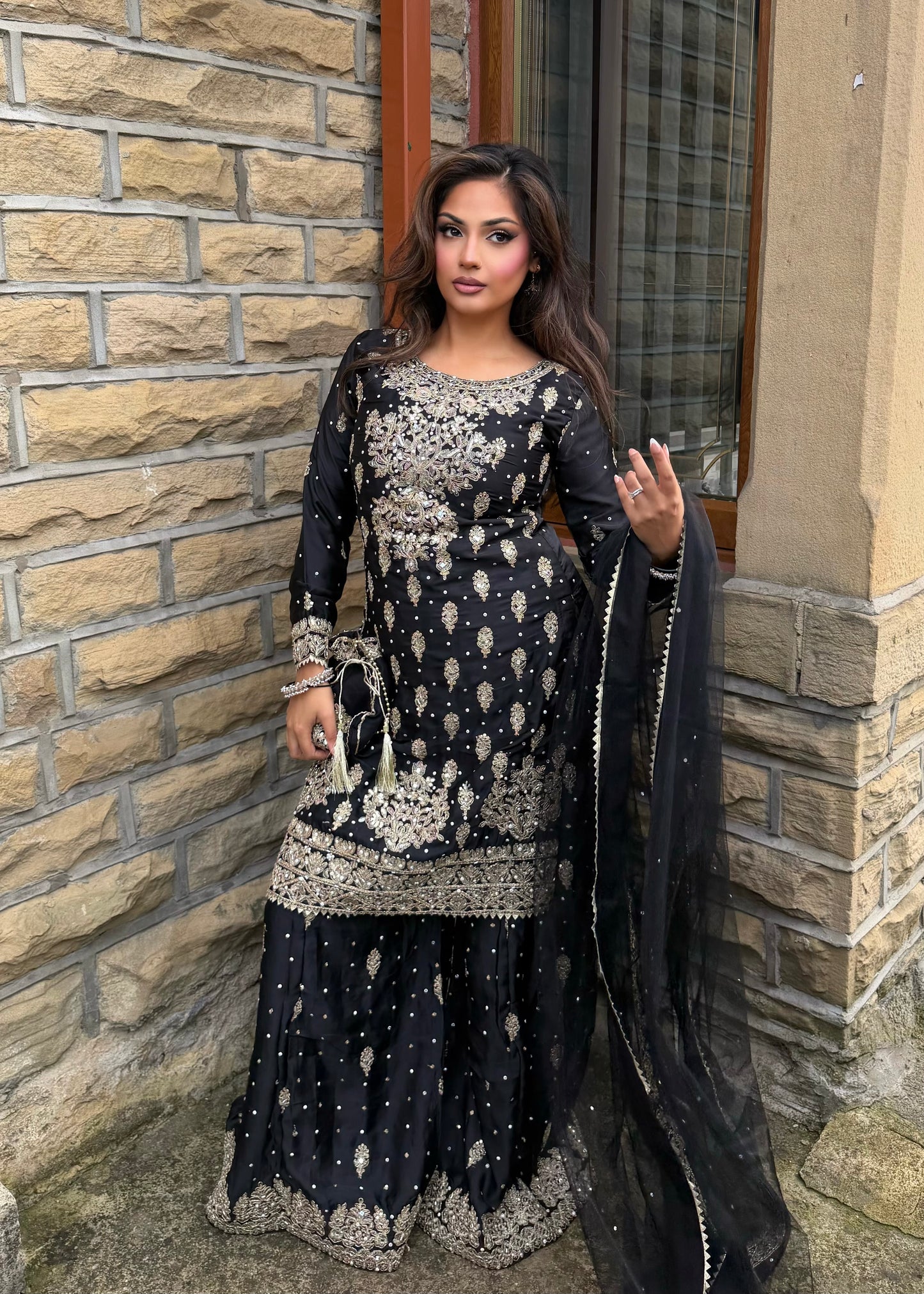 LAMISA SHARARA 4 PIECE SUIT BLACK