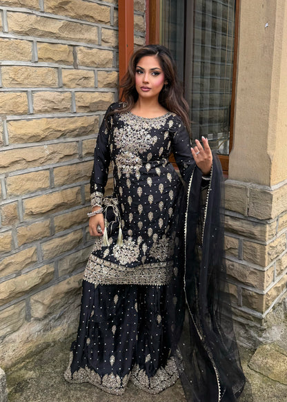 LAMISA SHARARA 4 PIECE SUIT BLACK