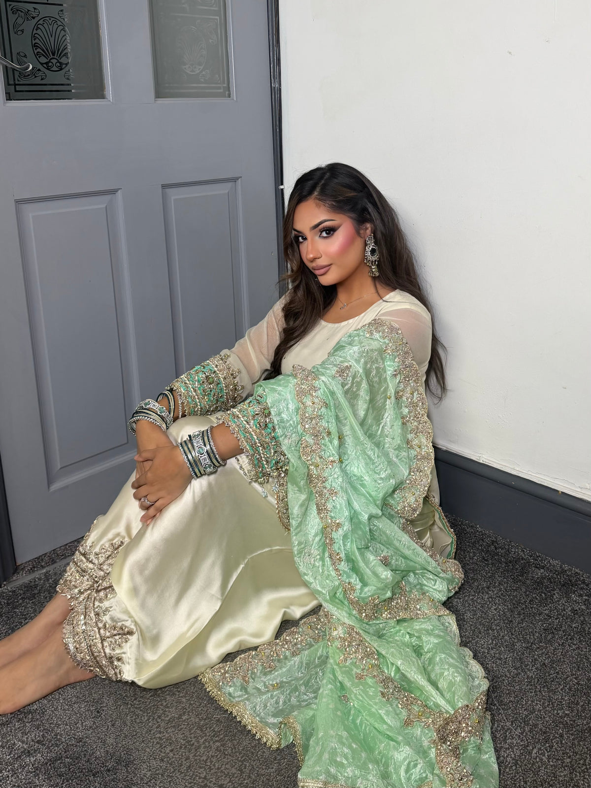 AYSHA IVORY & MINT  3 PIECE SUIT