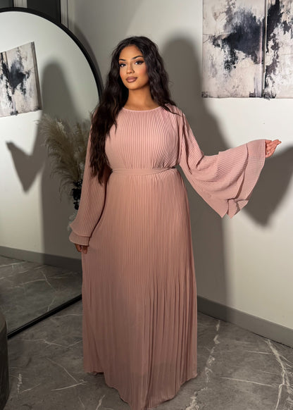 PLEATED FLARE SLEEVE MAXI