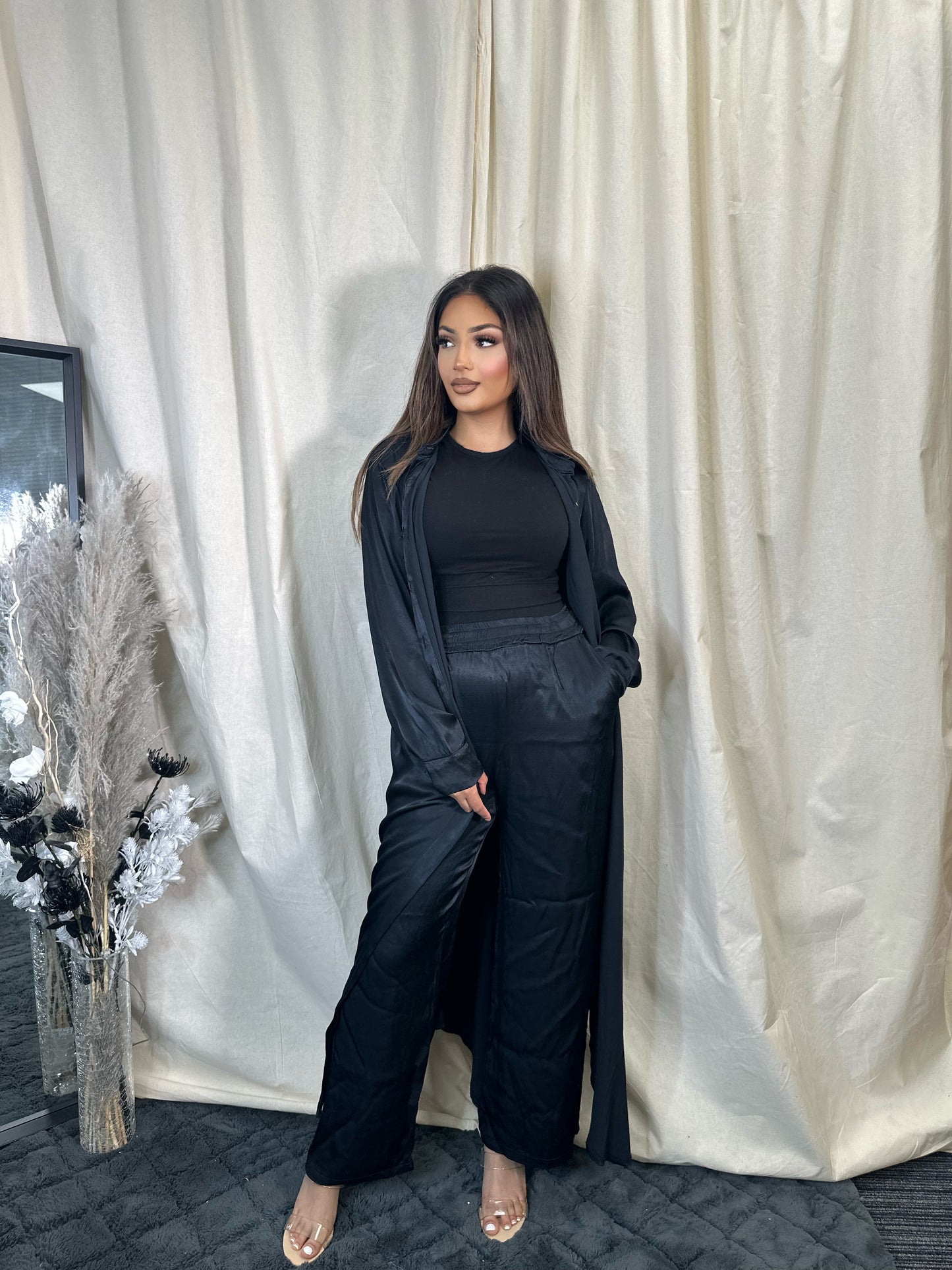 SATIN SHIRT MAXI COORD