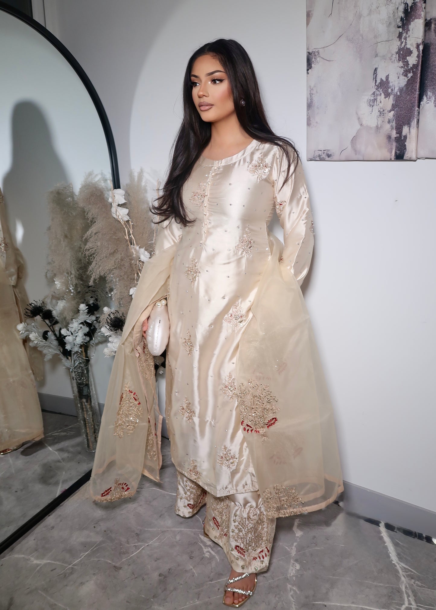 SANIYA SILK SATIN CHAMPAGNE SUIT