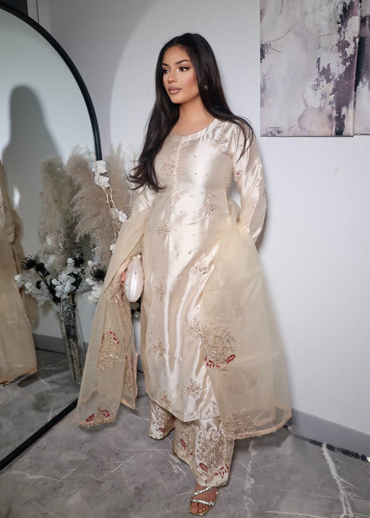 SANIYA SILK SATIN CHAMPAGNE SUIT