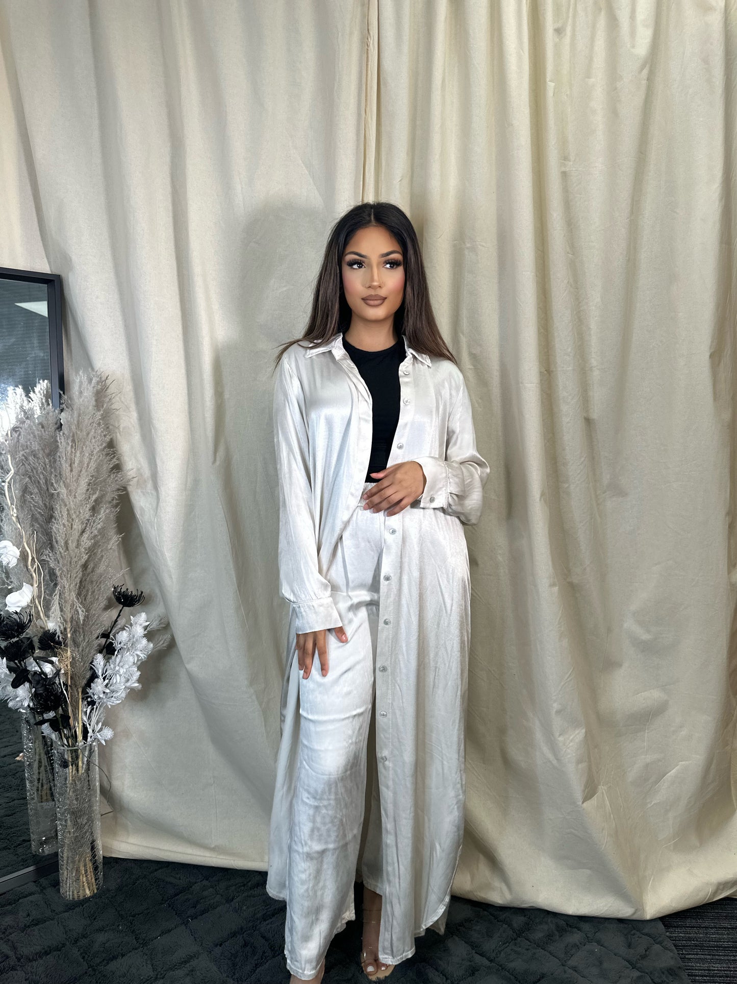 SATIN SHIRT MAXI COORD