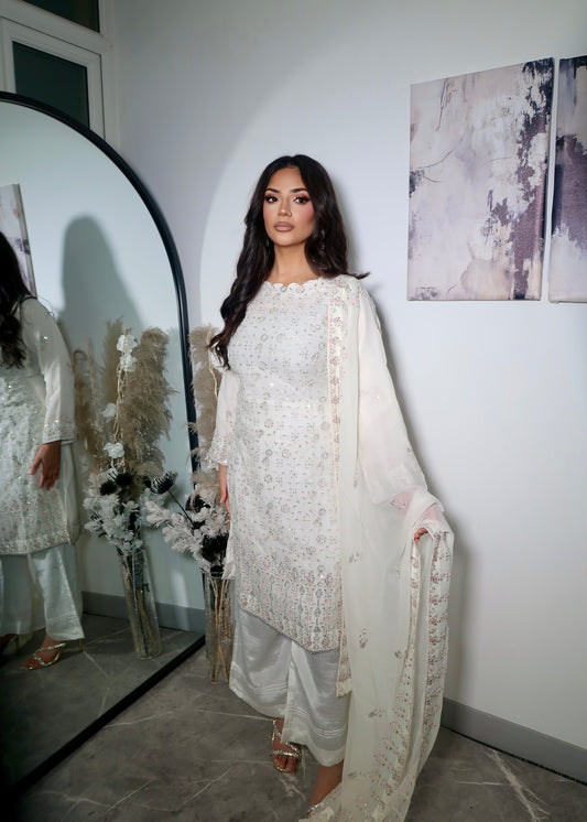 LAILA IVORY WHITE CHIFFON 3 PIECE SUIT