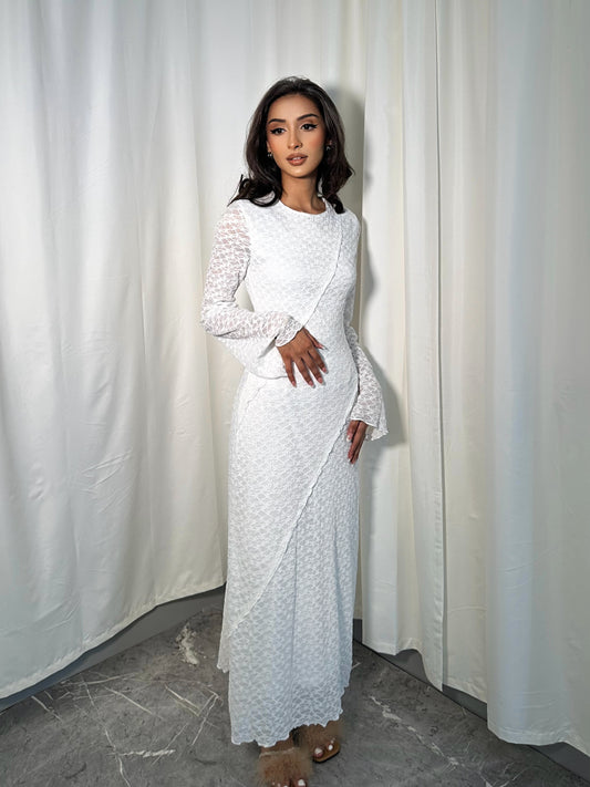 MINA FLUTE SLEEVE MESH LACE MAXI