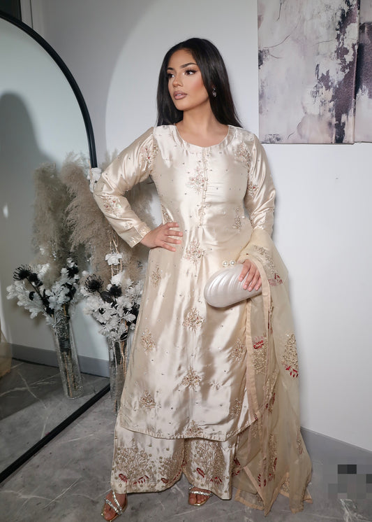 SANIYA SILK SATIN CHAMPAGNE SUIT