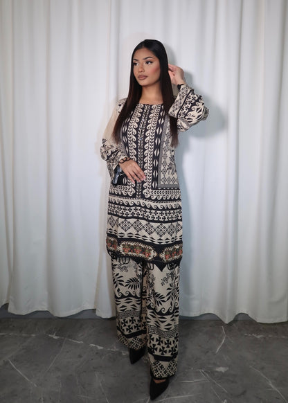 BLACK PRINTED 2 PIECE PLAZZO SUIT