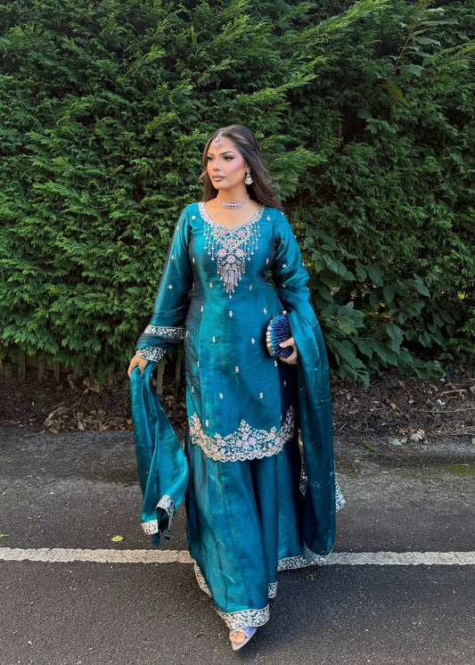 VENICE TEAL SHARARA 3 PIECE SUIT